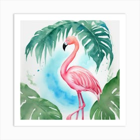 Pink Flamingo Watercolor Painting Art Print