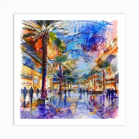 Shopping Mall Watercolor Painting Art Print