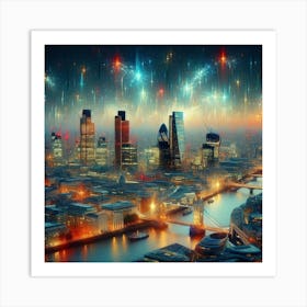 City skyline of london, pulsating quasar style, oil painting style 2 Art Print