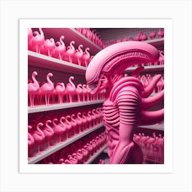 Alien And Flamingos 3 Art Print