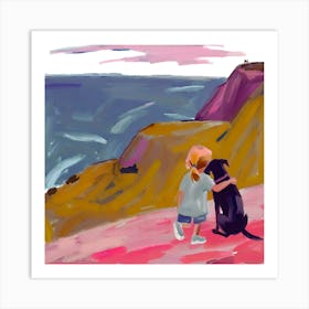 Little Girl And Her Dog Art Print