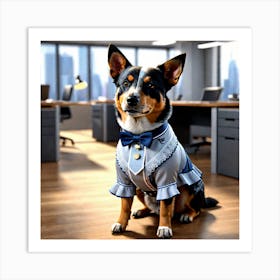 Blue Heeler in Office Female Art Print