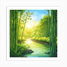 A Stream In A Bamboo Forest At Sun Rise Square Composition 332 Art Print