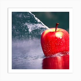 Red Apple With Calm Background And Image Of Water Hitting It (1) Art Print