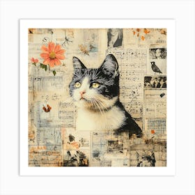 Cat With Flowers Art Print