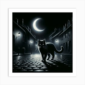 Black Cat In The Night Art Print