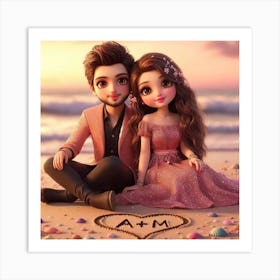 Couple Sitting On The Beach 1 Art Print