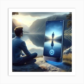 Man Looking At A Phone Art Print