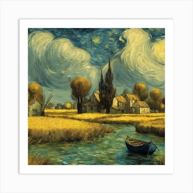 Starry Night Over A Field Art Print