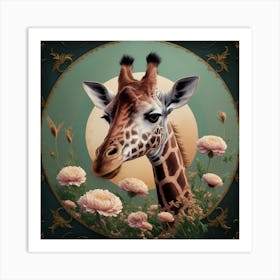 Giraffe In Floral Vintage Arne Thun S Realistic Art (6) Art Print