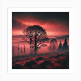 Red Sky With Trees Art Print