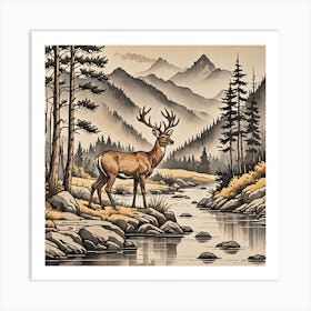 Deer In The Mountains Art Print