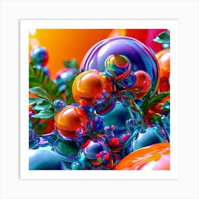 3d Bubbles Colors Dimensional Objects Illustrations Shapes Plants Vibrant Textured Spheric (20) Art Print