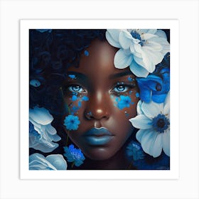 Blue Flower Girl 1 Art Print