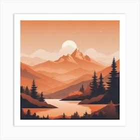 Misty mountains background in orange tone 94 Art Print