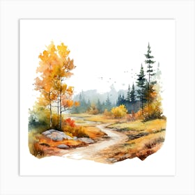 Watercolor Autumn Landscape Painting Art Print