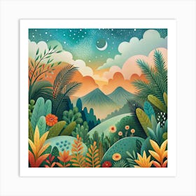 Landscape With Plants And Flowers Art Print