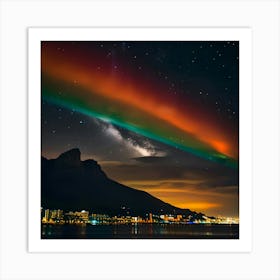 Colorful Spaceship With Flashy Lights At Night Over Cape Town Art Print