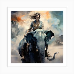 Girl On The Elephant Art Print