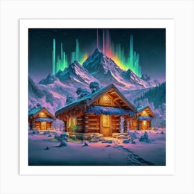 Mountain village snow wooden 6 15 Art Print