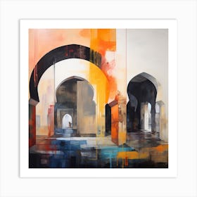 Abstract Contemporary Art Print - Orange, Blue & Red Archways Art Print