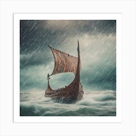 Viking Ship In Stormy Sea 3 Art Print