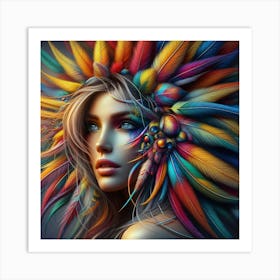 Colorful Woman With Feathers Art Print