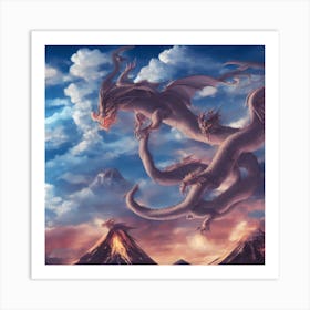 Dragon Flying Mountain Gaming Art Print