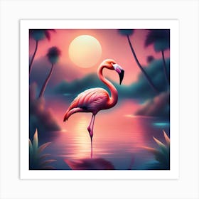 Flamingo Full Moon Art Print