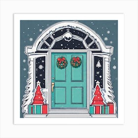 Christmas Decoration On Home Door Sticker 2d Cute Fantasy Dreamy Vector Illustration 2d Flat (2) Art Print