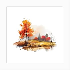 Watercolor Autumn Landscape 28 Art Print