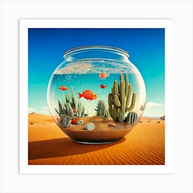 Firefly Giant Fishbowl, Desert, Goldfish, Elephant Sized, Swimming, Cacti, Human Faces, Caravan, Sna (11) Art Print