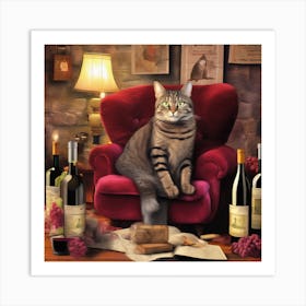 Wine For One Cat Perched 1 Art Print