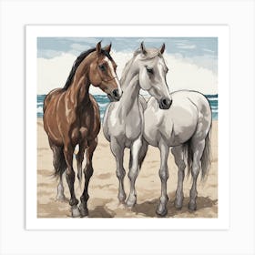Drawing For Nice Horses In Beach 231462094 Art Print