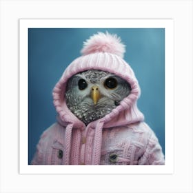 Owl In Pink Sweater Art Print