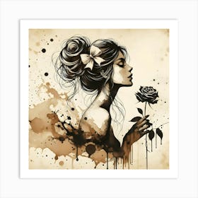 Girl with Rose: A Timeless Portrait of Grace and Beauty Art Print