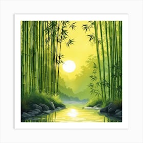 A Stream In A Bamboo Forest At Sun Rise Square Composition 255 Art Print