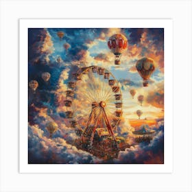 Ferris Wheel In The Clouds Art Art Print