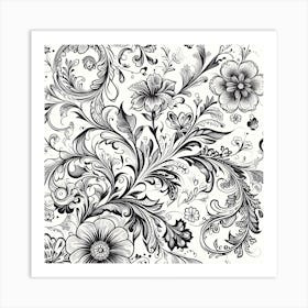 Floral Pattern In Black And White 4 Art Print