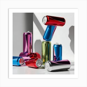 Visually striking, creative design featuring colorful cans with sleek, metallic surfaces.1 Art Print