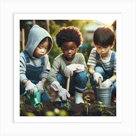 Children Planting In The Garden Art Print