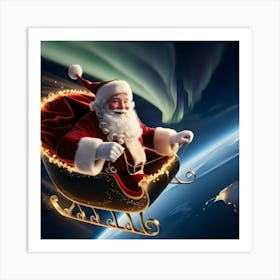 A Breathtaking Cinematic Keyframe Depicting Santa Clause Flying Over Planet Earth 3 Art Print