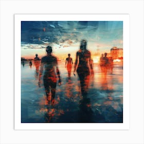 People Walking On The Beach Art Print