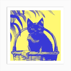 Kitty Cat In A Basket Yellow 1 Art Print