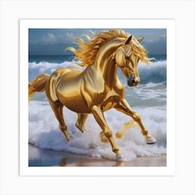 Golden Horse On The Beach Art Print