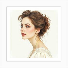 Portrait Of A Beautiful French Woman In Watercolor, Delicate And Ethereal Details 1 Art Print