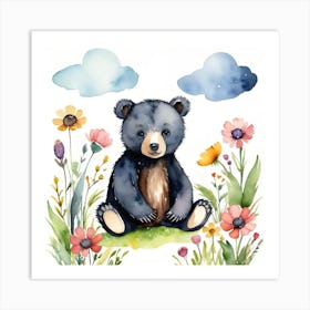 Black baby bear  Art Print