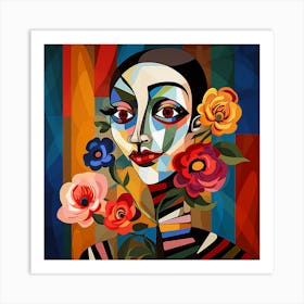 Abstract Woman With Flowers Art Print