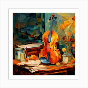 Violin On A Table Art Print