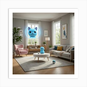 Blue Cat In Living Room Art Print